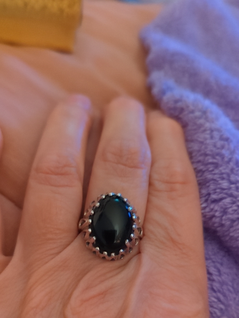 Black Oval Stone Silver Ring - Women's Jewelry